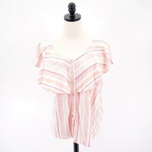 French Laundry Pink Striped Button Front Poncho XL Blouse Sleeveless V-Neck‎